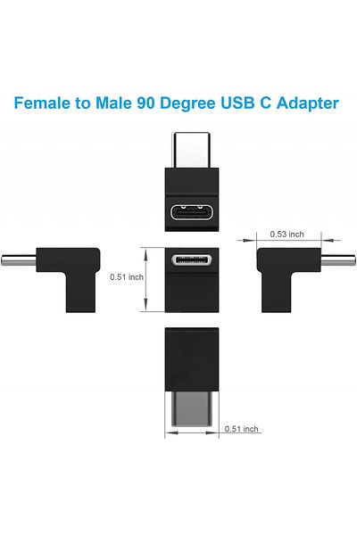 Juliyeh 90 Degree Angle Usb C Adapter Set Of 2, Black, Abs, 13 X 13 Mm