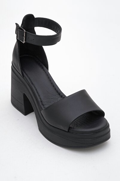 LuviShoes Margot Black Skin Genuine Leather Women's Platform Heeled Sandals