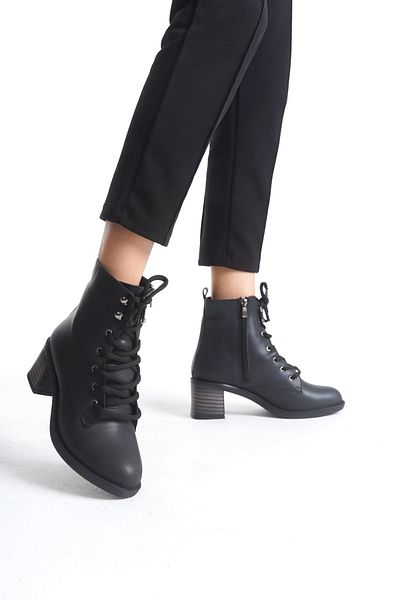 Zerenyus Γυναικείες μπότες με φερμουάρ Lena Lace-Up Orthopedic Sole Heeled - Μαύρο