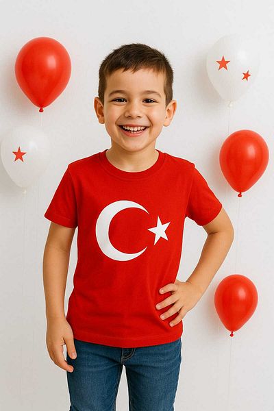 Cevval تي شيرت للأطفال - مطبوع عليه علم تركي