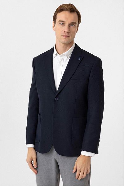 SÜVARİ Μπουφάν Navy Blue Regular Fit με μυτερό γιακά 4 Drop