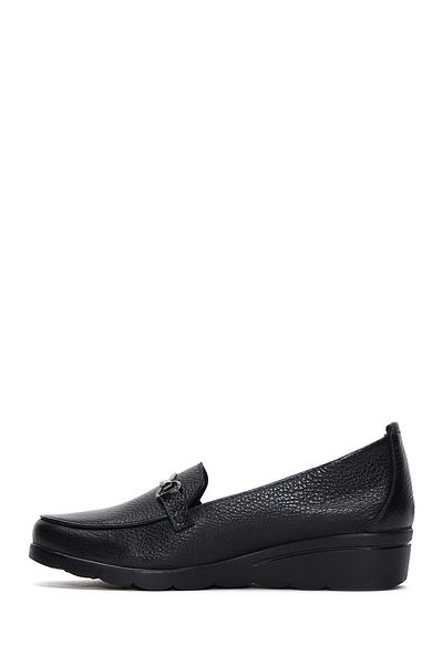 Derimod Pantofi cu toc cu pană, 100% piele, cu cataramă neagră, pantofi Penny Loafer din piele naturală, pantofi casual,