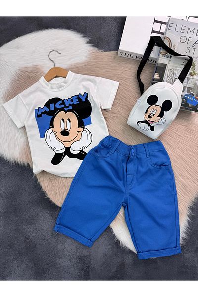 seanto Mikki Mouse Printed T-Shirt and Linen Shorts 3-Piece Bag Set - Boy's Holiday Combination