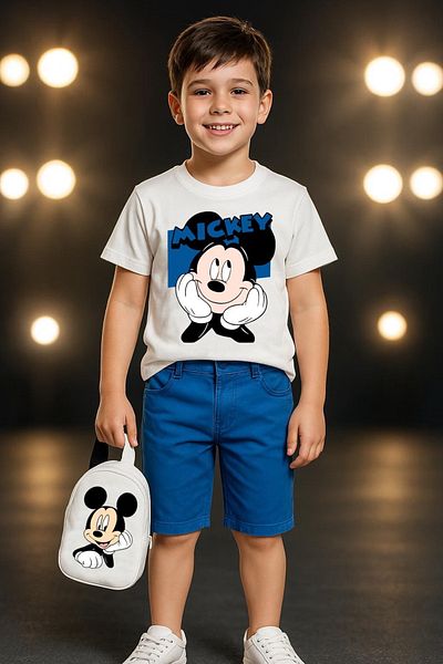seanto Mikki Mouse Printed T-Shirt and Linen Shorts 3-Piece Bag Set - Boy's Holiday Combination