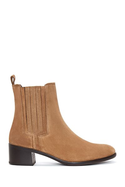 Derimod Women's Tan Suede Leather Chelsea Boots 24Wfd 150410