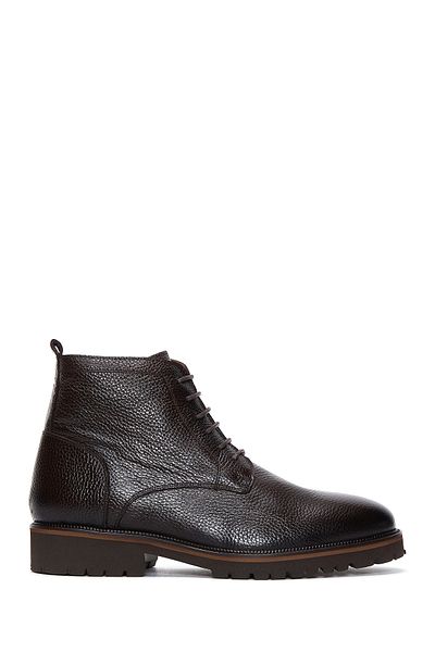 Derimod Men's Brown Lace-Up Leather Zippered Casual Boots 24Wfd6014Ft