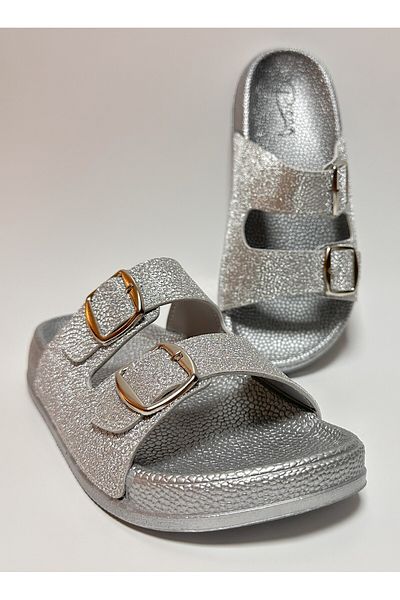 Pienn Glitter Adjustable Double Buckle Elastic Anatomic Sole Women's Home and Street Slippers