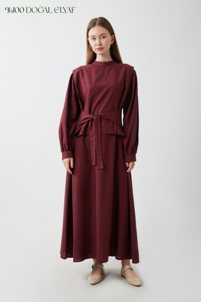ZÜLAYS Yeleği Bağlamalı Elbise Takım Bordo