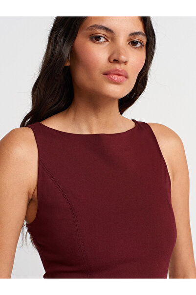 Dilvin 91099 Vücuda Oturan Midi Elbise-Bordo