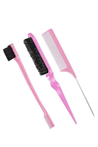 Care And Smile Comb 3 Pcs Slick Back Hairbrush Set Bristle Hairbrush Edge Control Brush Teasing Comb