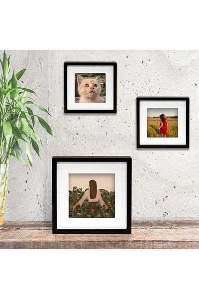 Senden Hediye Black 14X14Cm Pola Square Photo Frame with Adhesive Removable Mat - Pack of 3