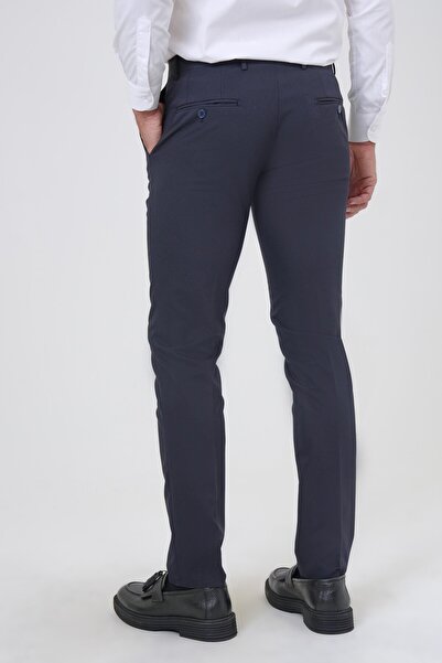 SÜVARİ Lacivert Slim Fit Armürlü Kumaş Pantolon