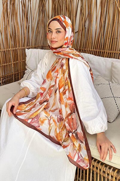 lamelif Μοτίβο λουλουδιών Μαλακό σάλι καφέ