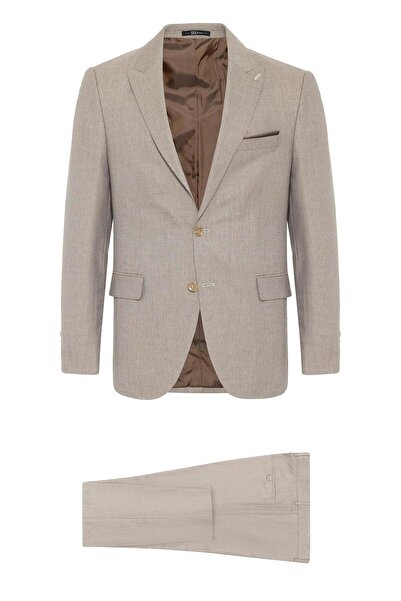 SÜVARİ Κλασικό κοστούμι μπεζ εφαρμοστό με μοτίβο με μυτερό γιακά 6 Drop