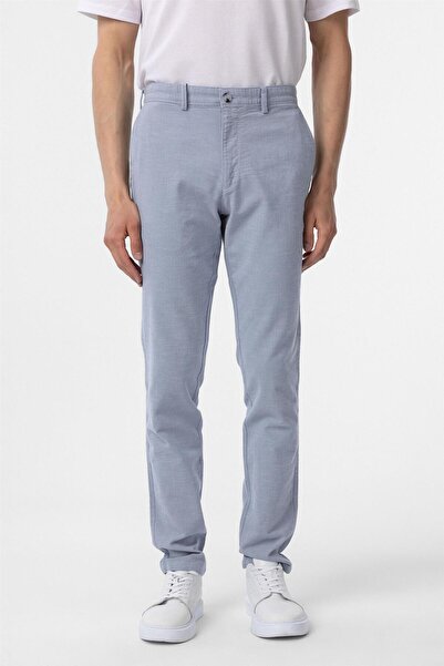 SÜVARİ Mavi Slim Fit Armürlü Kanvas Pantolon