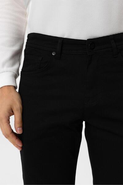 SÜVARİ Siyah Slim Fit 5 Cep Kalıp Düz Kanvas Pantolon