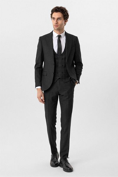SÜVARİ Cavalry Slim Fit 6 Drop Patterned Combination Black Suit