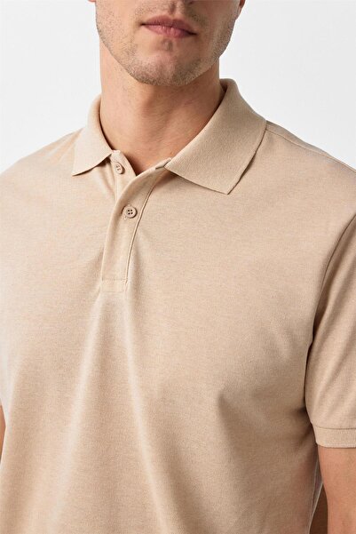 SÜVARİ Μπεζ κανονικό μπλουζάκι Dobby Polo Collar