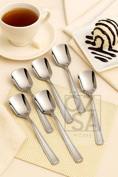 ÖzSa Home 6Pcs Spring Stainless Steel Luxury Ice Cream and Dessert Spoon Set 6 Pieces Silver Color Ice Cream Spoon 14cm