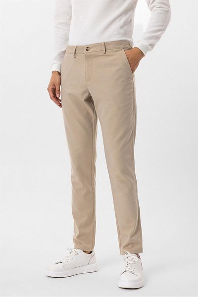 SÜVARİ Μπεζ υφασμάτινο παντελόνι με σχέδιο Slim Fit