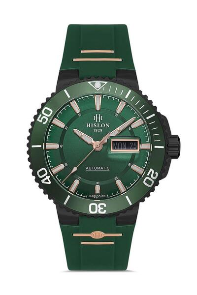 Hislon ساعة يد رجالية متعددة الألوان - هيكل فولاذي أخضر بقرص دائري من السيليك...