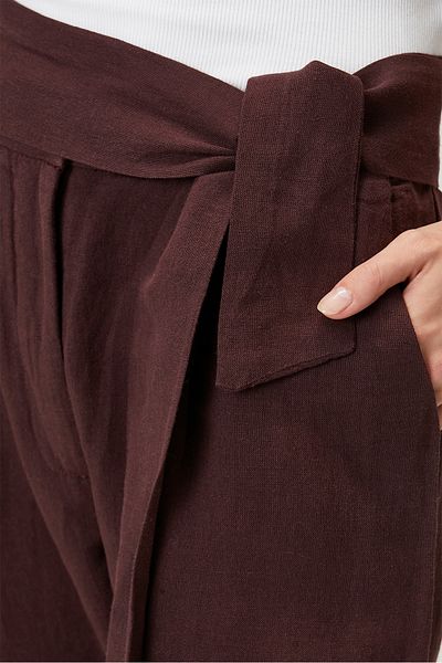 Barine Belted Linen Trousers Claret Red