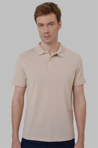 SÜVARİ Μπεζ κανονικό μπλουζάκι Dobby Polo Collar