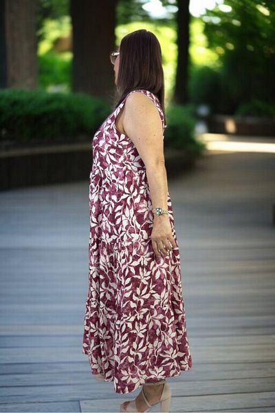 yagmurberen Japanese Sleeveless (Sleeveless) 3 Layer Volume Flowers Patterned Medium Length Plus Size Cotton Viscose Dress