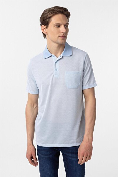 SÜVARİ Μπλε κανονικό μπλουζάκι με γιακά πόλο Dobby