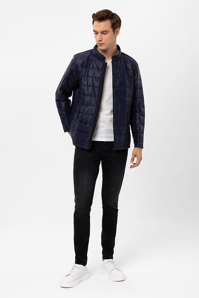 SÜVARİ Μπλε Navy Slim Καπιτονέ Παλτό