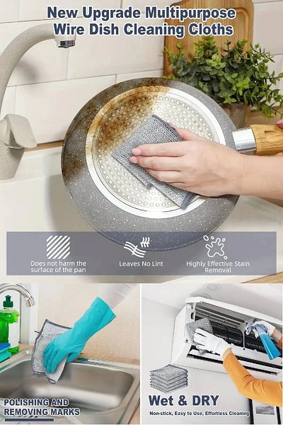 Plodna House 20X20 Inox (1 Piece) Wire Cloth Difficult Dirt Cloth, Inox Wire Dish Cloth, Kitchen Bathroom Cloth