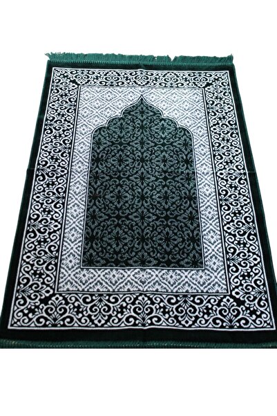 SALVUS Covor de rugăciune de lux din catifea - Covor de rugăciune cu model de moschee verde închis, cadou pentru Hajj Umrah și pentru mireasă