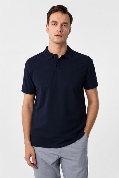 SÜVARİ Μπλουζάκι με γιακά πόλο Navy Blue Regular Dobby