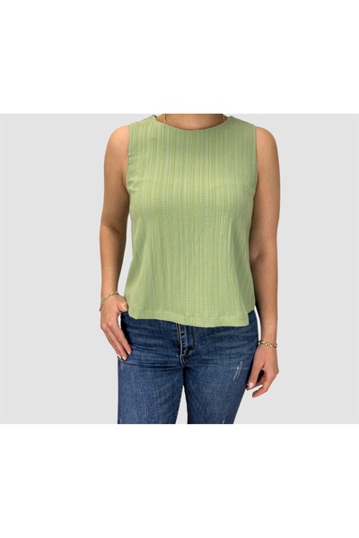 ABAS Mint Green Crew Neck Zero Sleeve Self-Line Textured Blouse