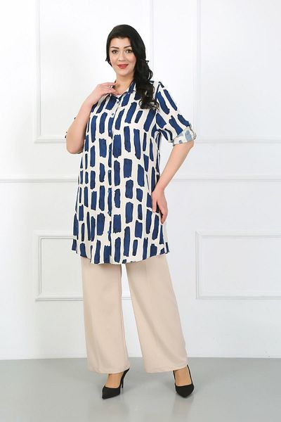 By Alba Collection Women's Indigo Cotton Viscose Large Size Tunic