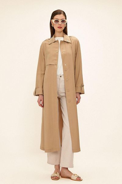 Olcay Modal Trench Coat χωρίς επένδυση με λεπτομέρεια ραφής αντίθεσης ΜΠΕΖ 6717