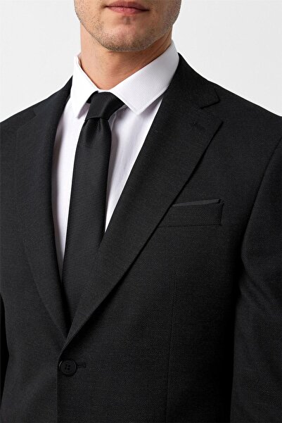 SÜVARİ Siyah Slim Fit Desenli Mono Yaka 6 Drop Klasik Takım Elbise