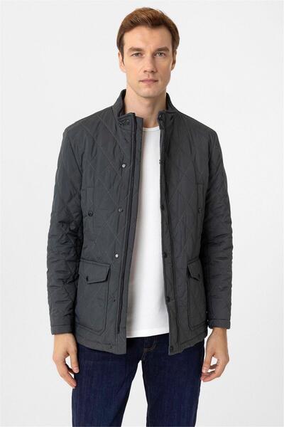 SÜVARİ Khaki Slim Quilted Stand Collar Coat