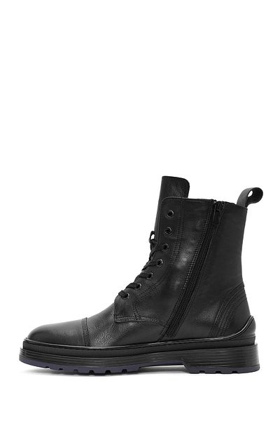 Derimod Men's Black Zippered Leather Boots 24Wfd 612314