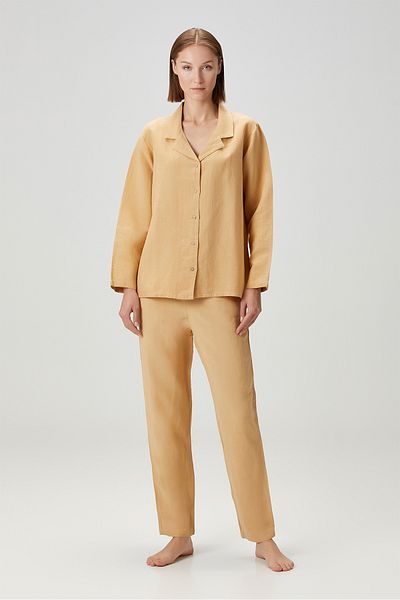 Barine Λινό παντελόνι Beige Lino - Λεπτομέρεια από άμμο