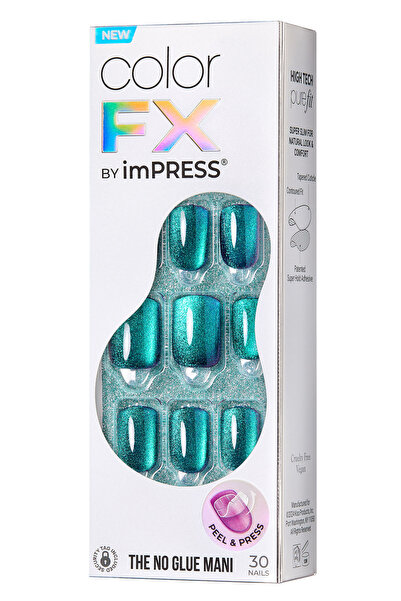 Impress Color FX Kendinden Yapışkanlı Takma Tırnak Kısa Yeşil Mor