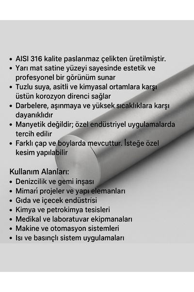 PÇS Paslanmaz Paslanmaz Çelik 316 Çubuk ( Mil ) Ø 8 Mm (1 METRE)