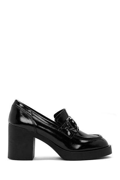 Derimod Pantofi de damă, negri, cu toc înalt, gros, din piele lăcuită, 100% piele, pantofi pentru bărbați, din piele naturală, casual