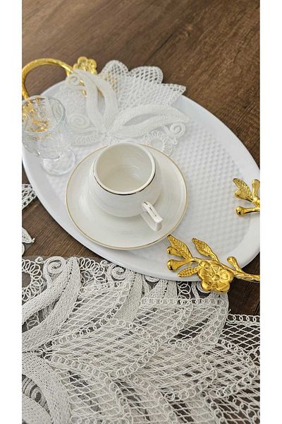 ZESA HOME Set of 6 Coffee Side Stylish Presentation Napkins with Tulle Guipure
