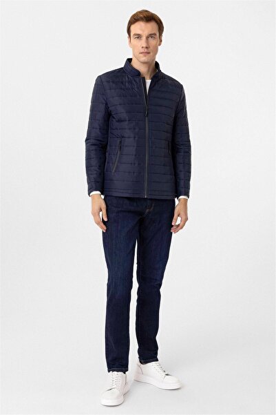 SÜVARİ Μπλε Navy Slim Καπιτονέ Παλτό