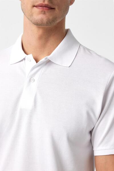 SÜVARİ White Slim Fit Dobby Polo Neck T-Shirt