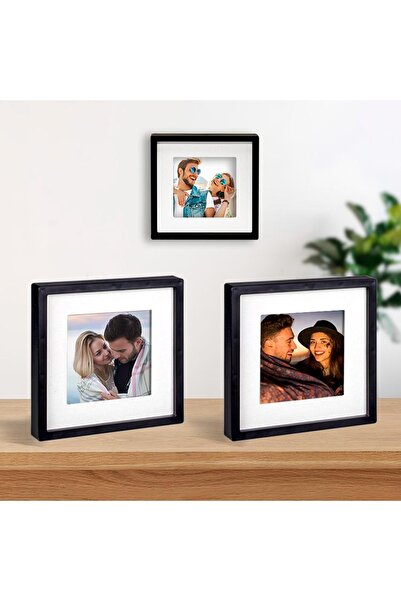 Senden Hediye Yapışkanlı Sök-tak Paspartulu Siyah 14x14cm Pola Kare Fotoğraf Çerçevesi - 3'lü paketPaket