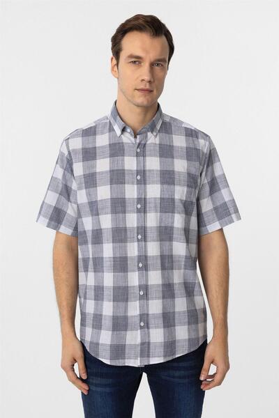 SÜVARİ Lacivert Regular Fit Düz Düğmeli Yaka Kısa Kollu Gömlek
