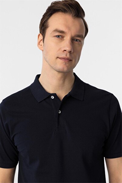 SÜVARİ Μπλουζάκι με γιακά πόλο Navy Blue Regular Dobby