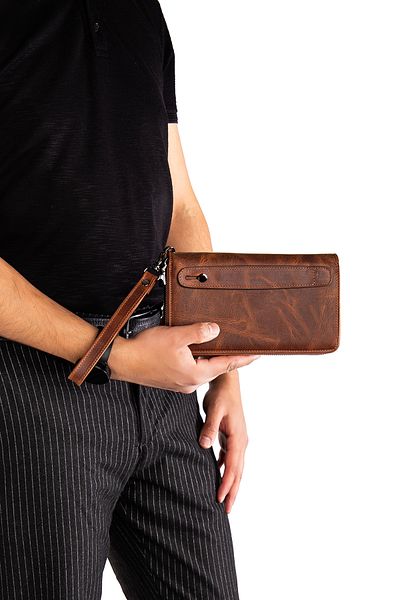 Niki Leather Τσάντα χειρός Morata από γνήσιο δέρμα Crazy Tan με φερμουάρ